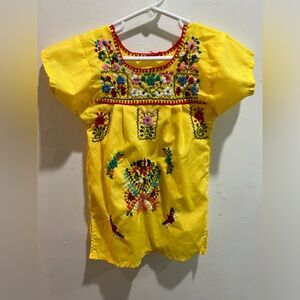 Mexican Peasant Girls YELLOW top  with Multicolored Embroidered flower